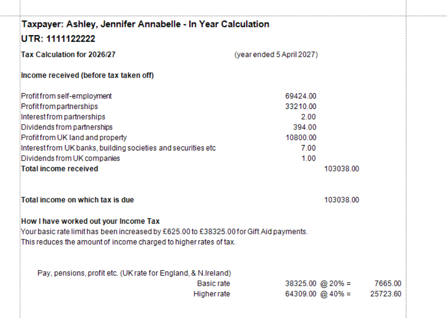 Sa110 topuptax - Individual Return - View Calculation